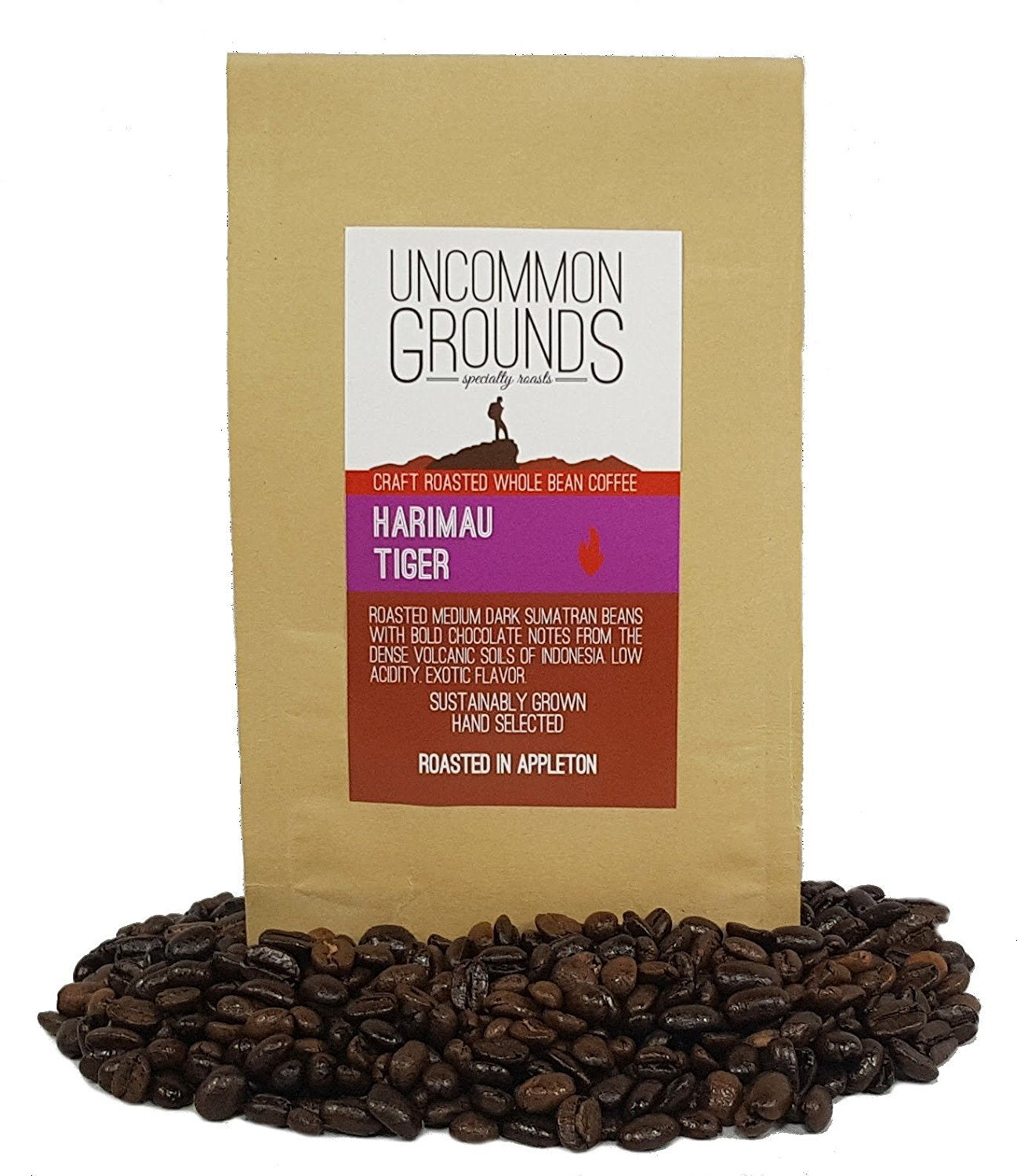 Uncommon Grounds Specialty Coffee Roasts - Harimau Tiger Sumatran Premium Arabica (12 oz Whole Bean) - Artisan Roasted Chocolate Exotic Flavor