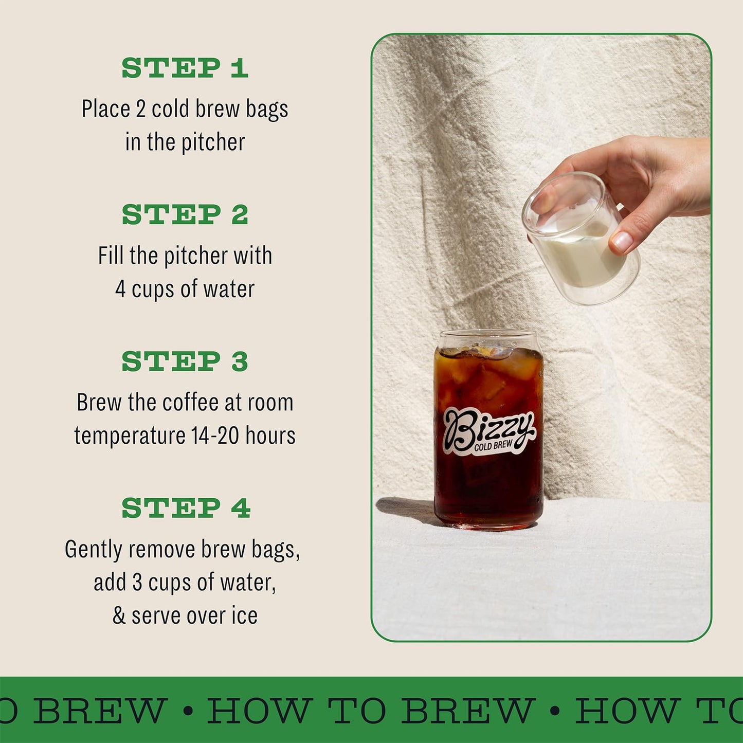 Bizzy Organic Cold Brew Coffee | Espresso Blend | Coarse Ground Coffee | Medium-Dark Roast | Micro Sifted | Specialty Grade | 100% Arabica | Brew Bags