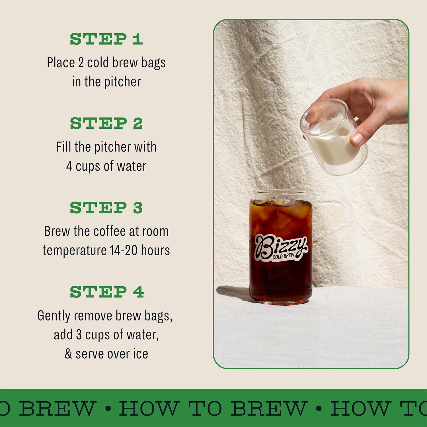 Bizzy Organic Cold Brew Coffee | Espresso Blend | Coarse Ground Coffee | Medium-Dark Roast | Micro Sifted | Specialty Grade | 100% Arabica | Brew Bags