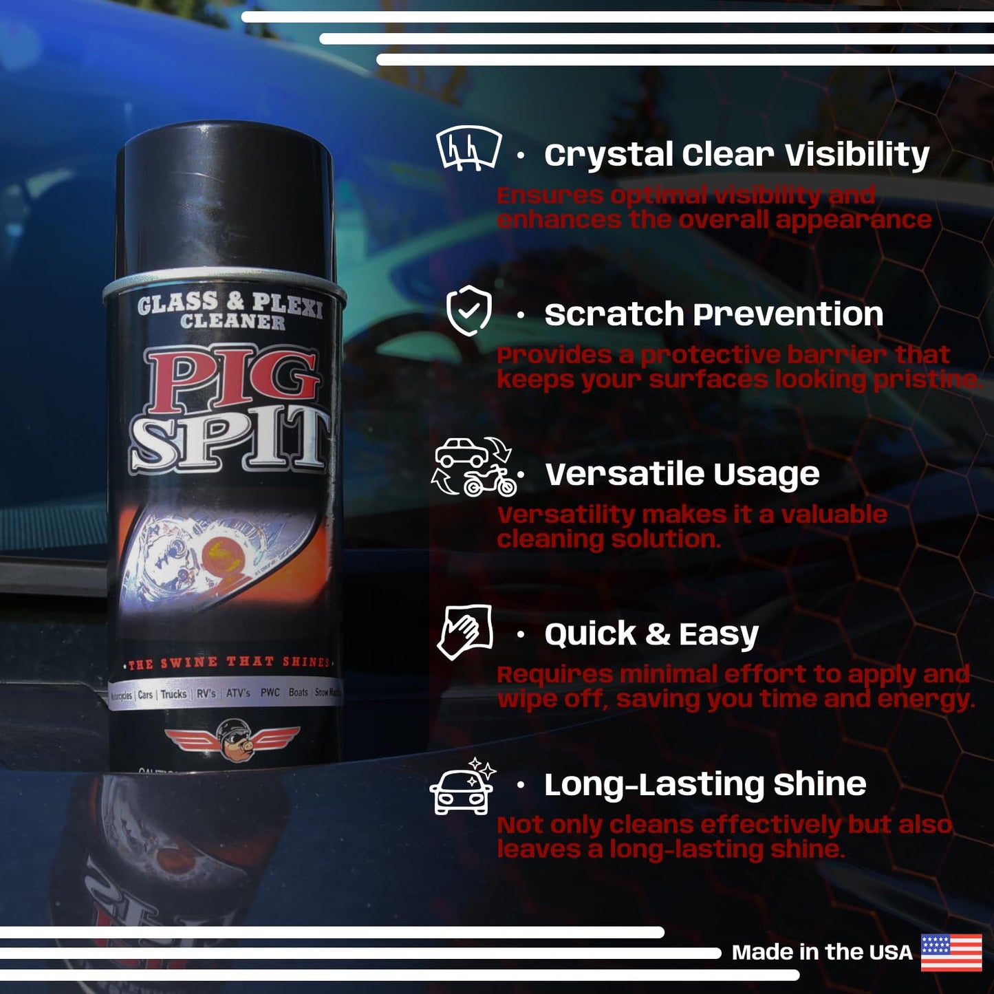 PIG SPIT Glass and Plexi Cleaner for a Streak-Free Shine for Home and Automotive Use | 13 oz.| Single