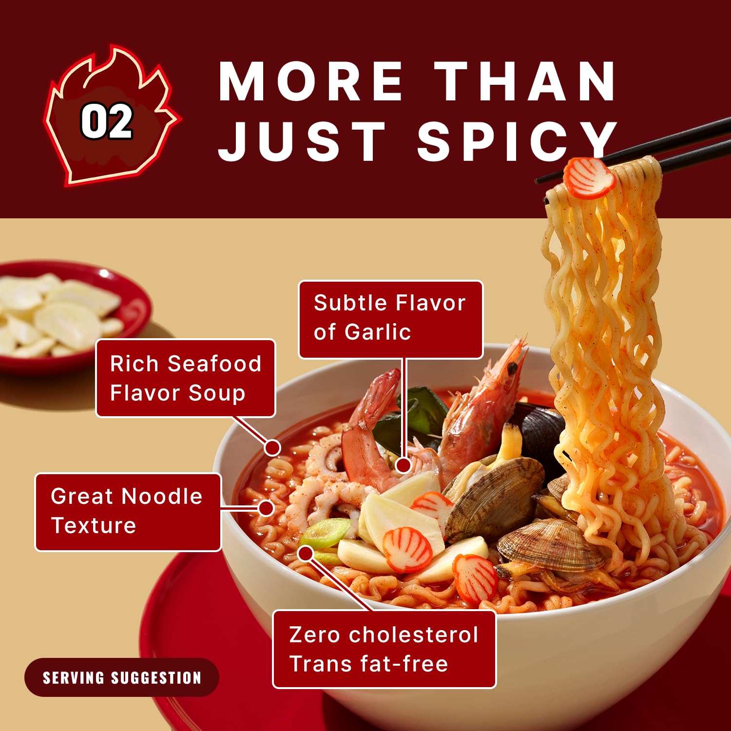 Samyang MEP Garlic Clam Ramen, Spicy Korean Instant Bag Noodle Soup, Refreshing Seafood Broth Ramyeon, Easy Cook Noodles, 3.88 oz (Pack of 4 Bags)