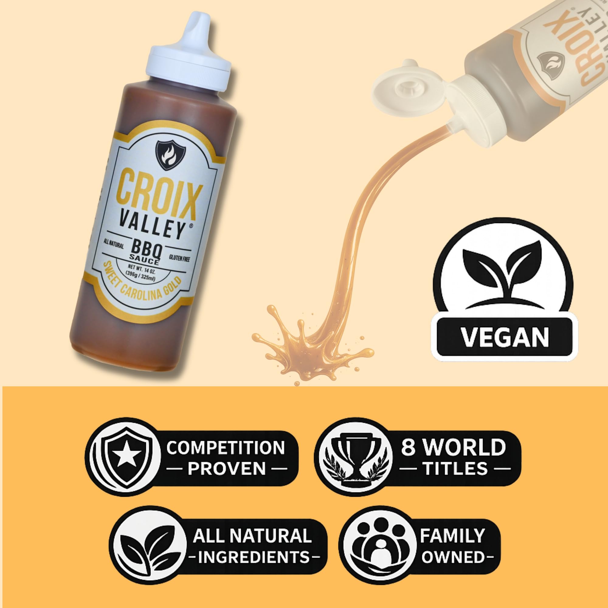 Croix Valley Sweet Carolina Gold BBQ Sauce - 3 Pack (11 oz Plastic Bottles) - Sweet, Tangy Mustard with Carolina Zest - Gluten-Free, No MSG, No High