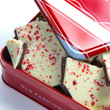 A Gift Inside CY Chocolates Handmade Dark and White Layered Peppermint Bark Tin for Christmas, Holiday Gift