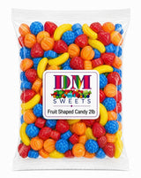 Fruit Shaped Hard Crunchy Candy - 2 lbs Bulk Bag Banana Strawberry Peach Blueberry Assorted Chewy Sweet Mix. Great for Vending Machines