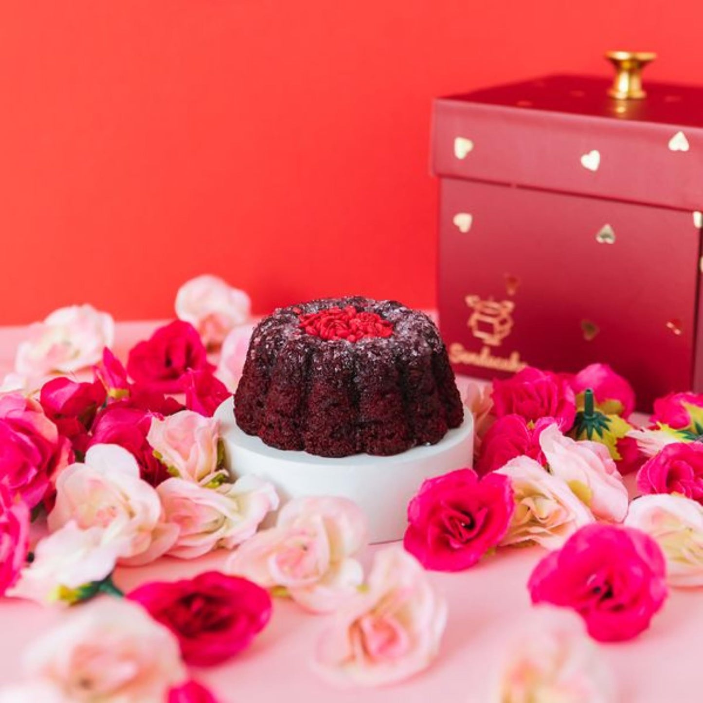 Love Butterfly Explosion Gift Box by Send A Cake - Flying Butterfly Surprise with Flower Shower & Red Velvet Mini Bundt Cake - Ready to Gift Fun
