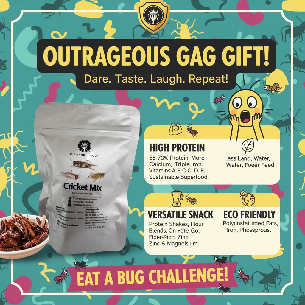 Thailand Unique Dehydrated Mixed Crickets - 15 Gram Bag of House, Field and Jamaican Edible Insects for Humans, Nutritious Bugs Superfood Unusual