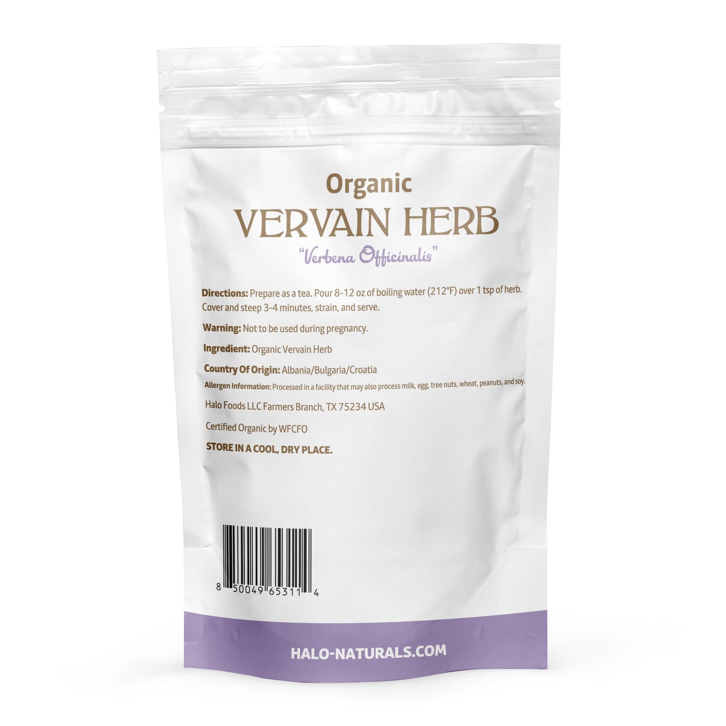 Halo Naturals Organic Vervain Herb Cut & Sifted, 4 Ounces (Verbena officinalis) USDA Certified | Resealable Pouch| Packaged in The USA (Pack of 1)