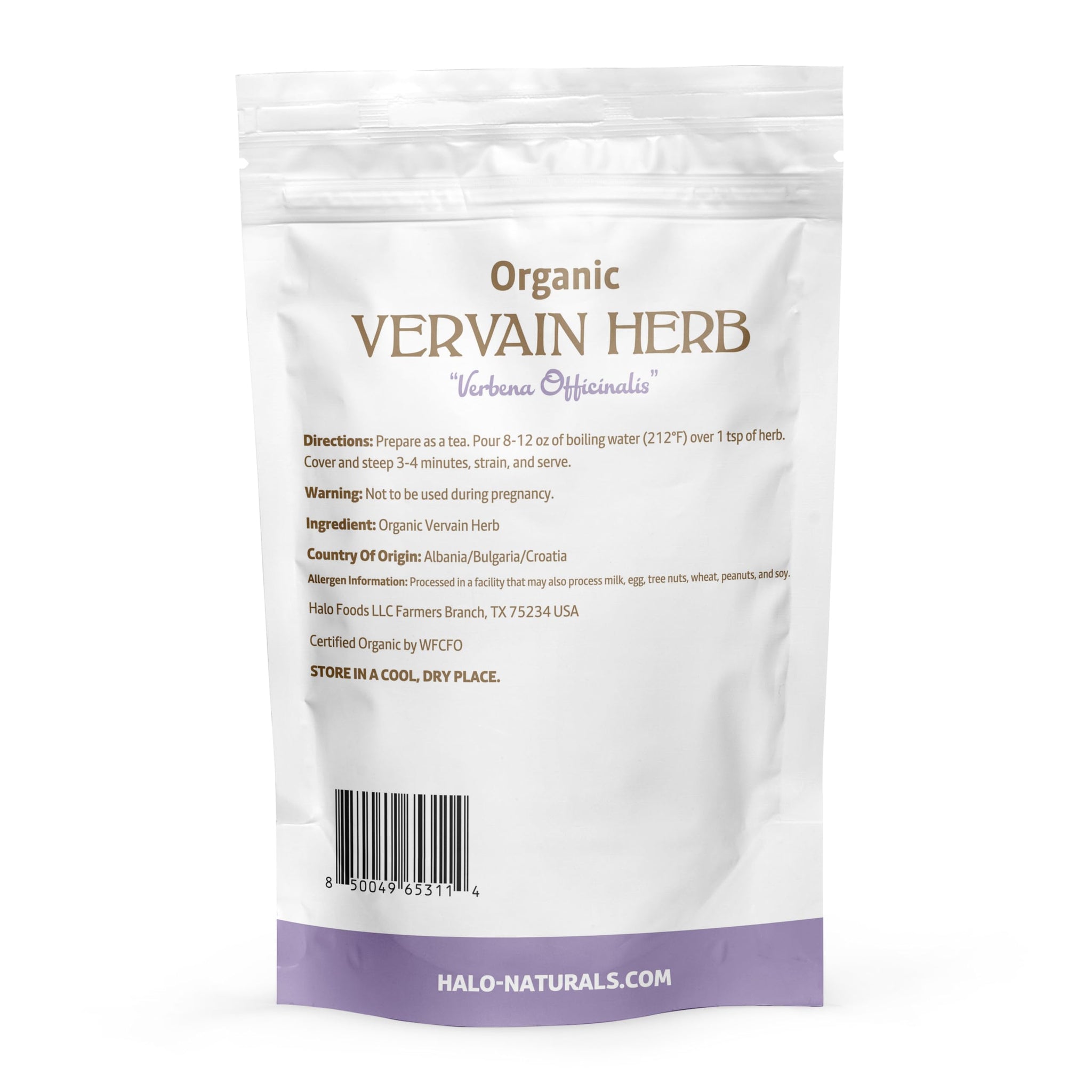 Halo Naturals Organic Vervain Herb Cut & Sifted, 4 Ounces (Verbena officinalis) USDA Certified | Resealable Pouch| Packaged in The USA (Pack of 1)