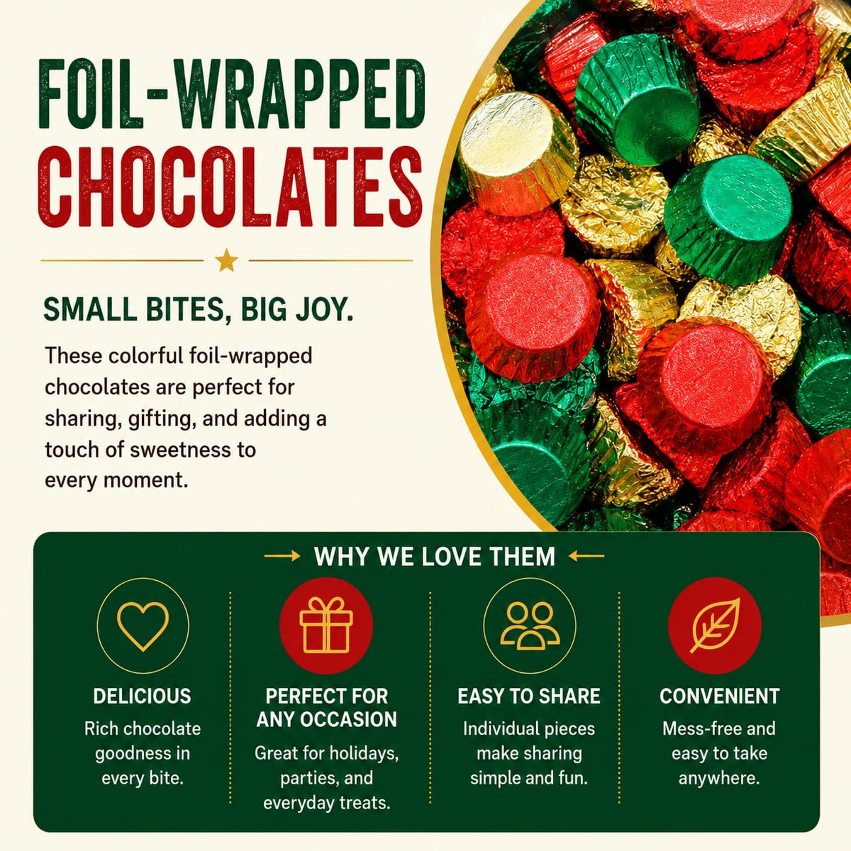 Reese Miniature Peanut Butter Cups Candy 45 pcs (1 lb) Individually Wrapped Milk Chocolate Cups in Festive