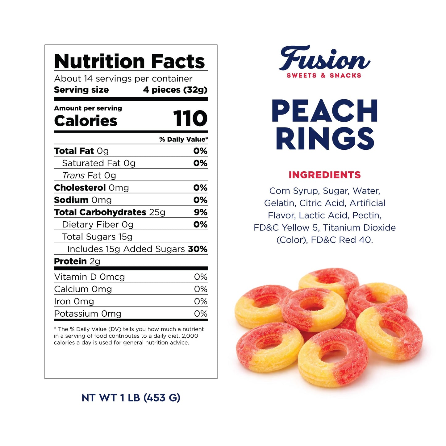 Peach Rings Gummy Candy 1 lb - Soft Chewy Texture Classic Sweet & Sour Gummies Bulk Bag, Nostalgic Juicy Peach Rings Bulk For Snacking, Party Treats