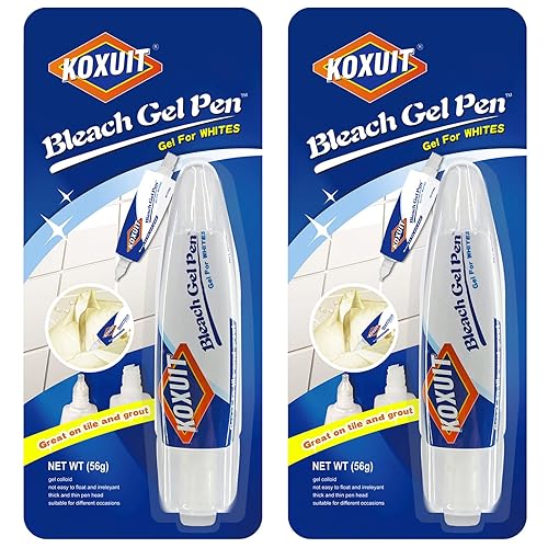 KOXUIT Portable Dual-Tip Bleach Pen for White Clothes & Grout - Travel-Ready 2-in-1 Gel Applicator with Brush Head, Non-Drip Cleaner for Bathroom