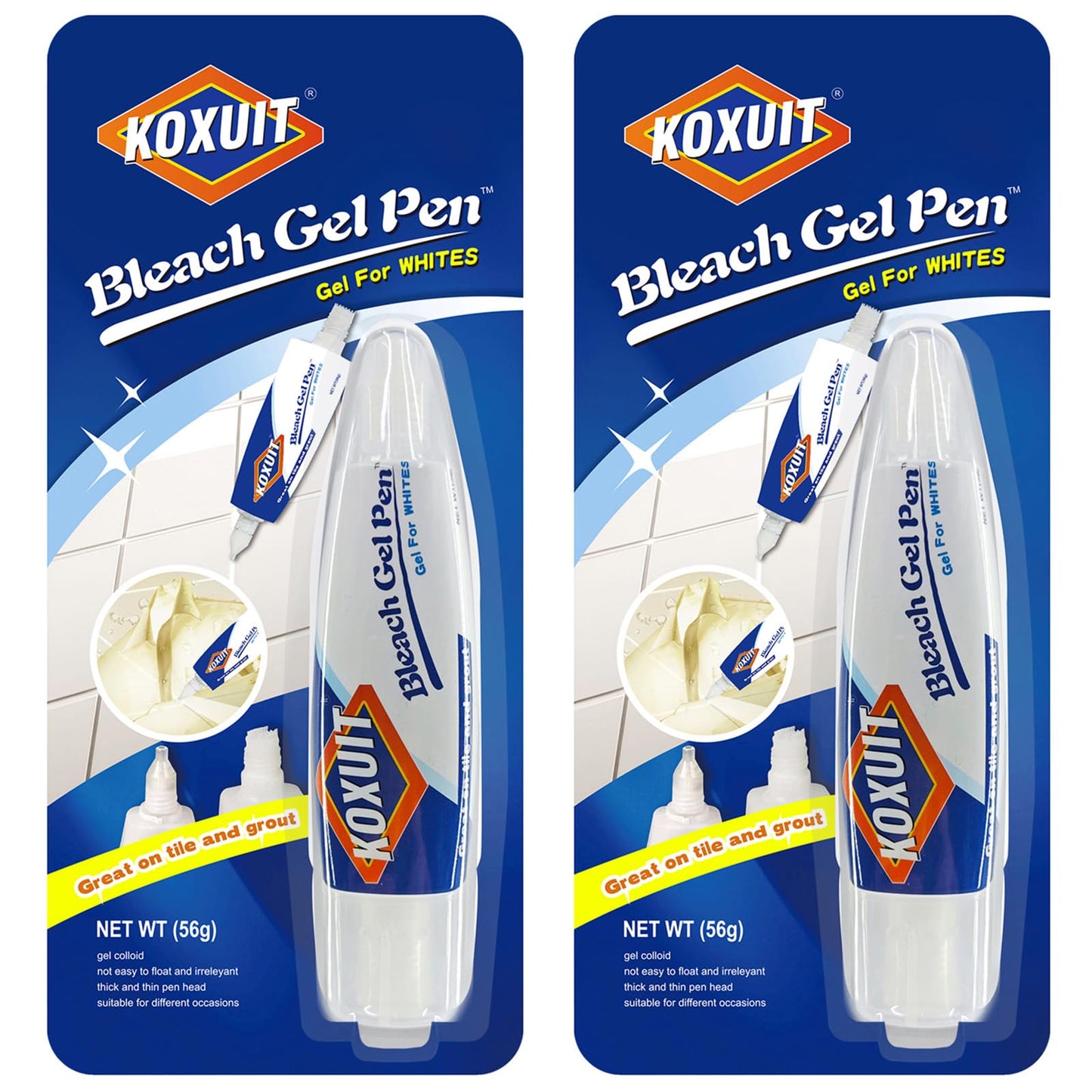 KOXUIT Portable Dual-Tip Bleach Pen for White Clothes & Grout - Travel-Ready 2-in-1 Gel Applicator with Brush Head, Non-Drip Cleaner for Bathroom