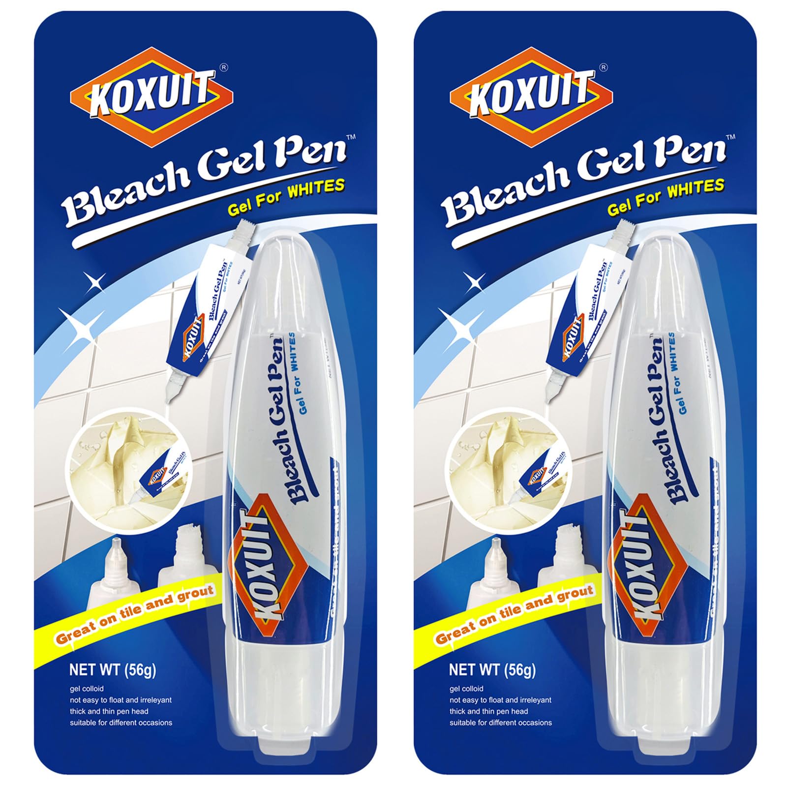 KOXUIT Portable Dual-Tip Bleach Pen for White Clothes & Grout - Travel-Ready 2-in-1 Gel Applicator with Brush Head, Non-Drip Cleaner for Bathroom