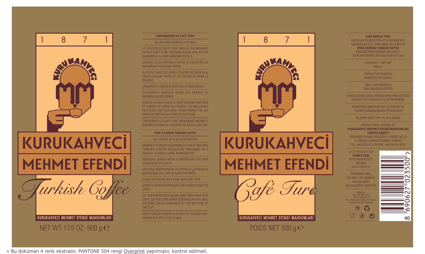 KURUKAHVECI MEHMET EFENDI Turkish Coffee, 100% Arabica, Finely Roasted Ground Coffee for Cezve, Rich Aroma, Medium, Authentic Turkish Coffee Tradition
