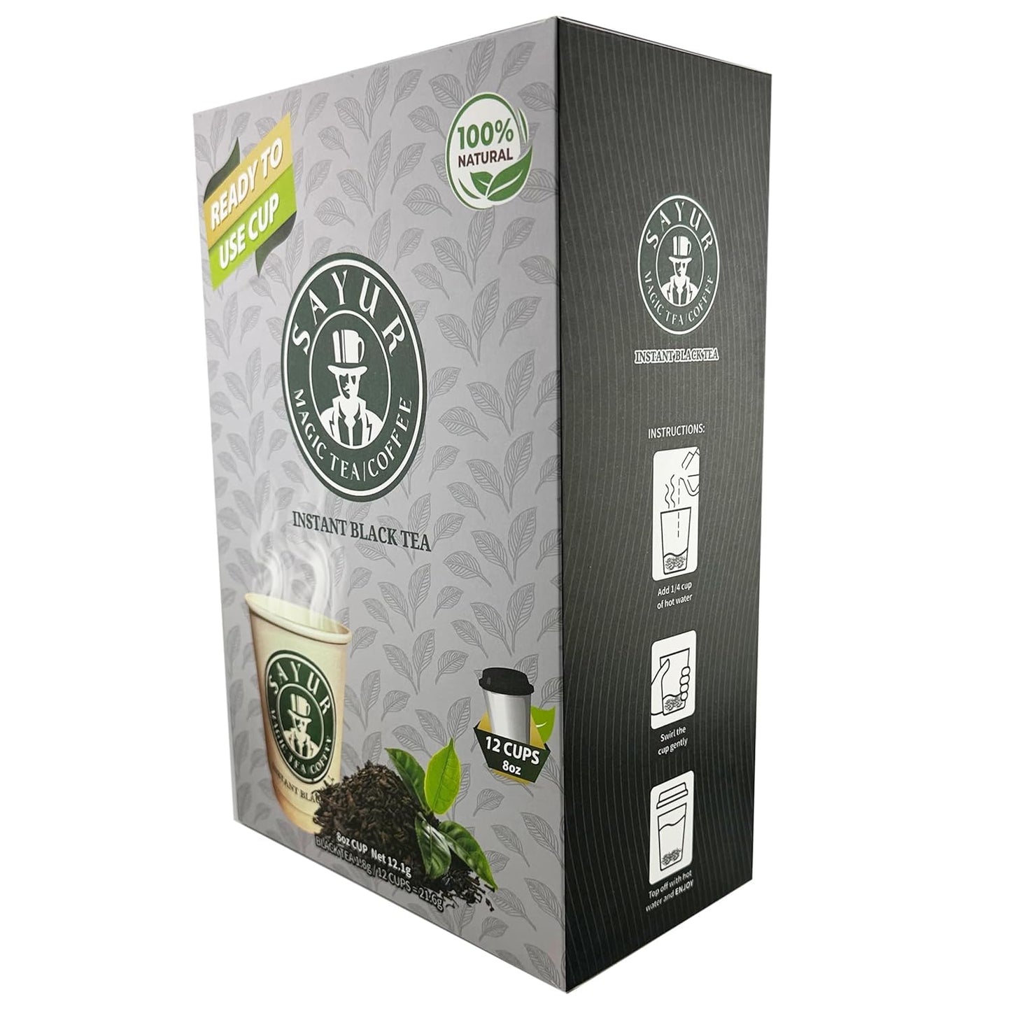 Built-in Tea Cups, just add Hot water By SAYUR, 8 Oz, 12 Cups (Earl Grey Black Tea) ready to use For a gift