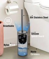 Viosuniu Matt Gray Ceramic Toilet Brush and Holder Set, Freestanding Toilet Bowl Cleaners Brush, Scrubber Brush for Toilet, Bathroom Accessories