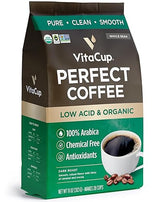 VitaCup Perfect Low Acid Coffee Beans, USDA Organic & Fair Trade, Mycotoxin Free, Dark Roast Guatemala Single Origin, Clean & Pure, Low Acidity, Whole