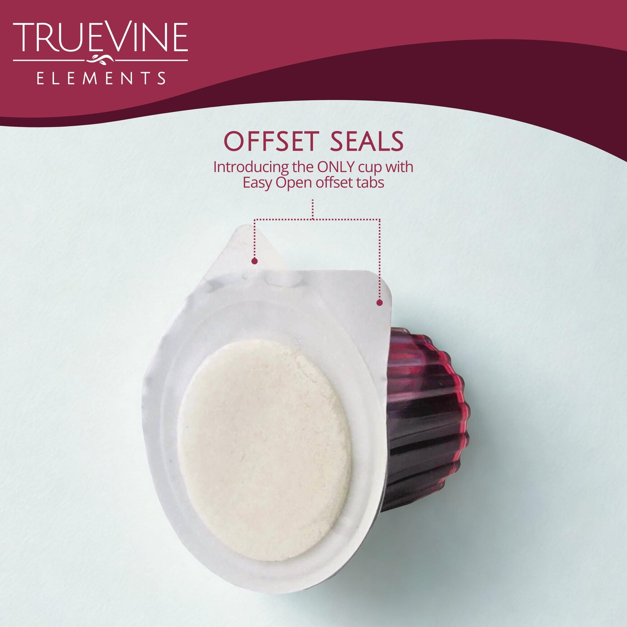 TrueVine Elements Cup - Prefilled Communion Cups and Wafer Set, Offset Tabs, Juice & Crispy Wafer, Sealed for Freshness, Holy Communion Bread