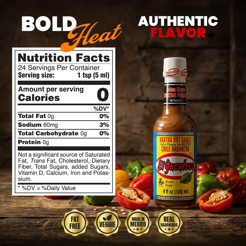El Yucateco XXXtra Hot Habanero Sauce, 4 fl oz, Pack of 2