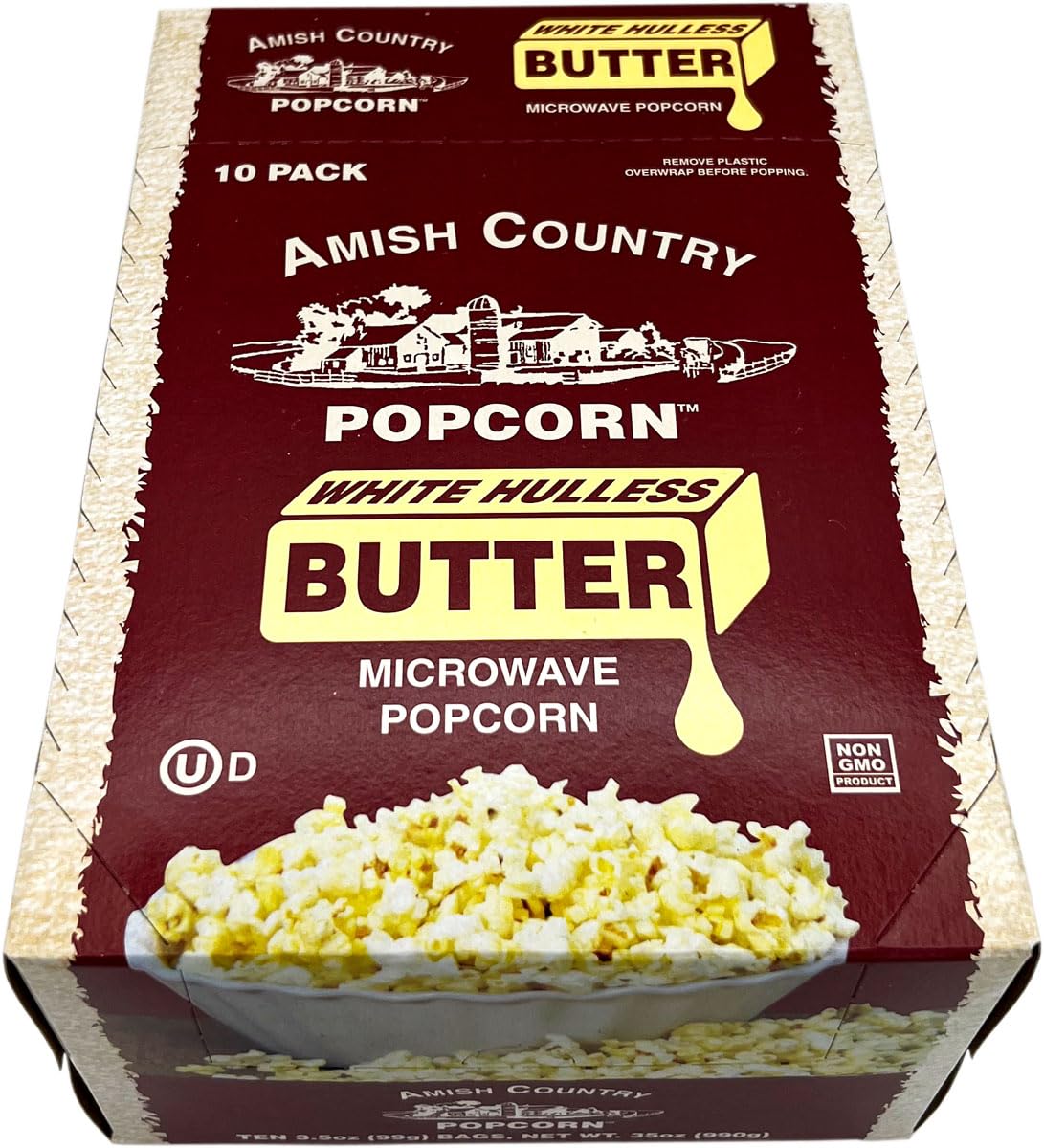 Amish Country Popcorn | Old Fashioned Microwave Popcorn | Medium White 10 Pack Butter | Non-GMO, Gluten Free, Microwaveable and Kosher