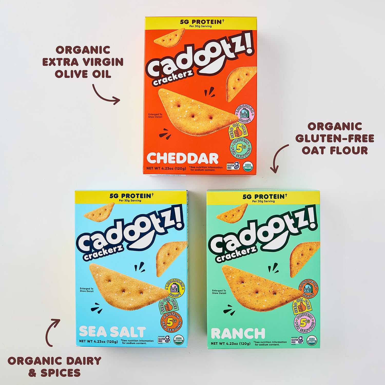cadootz | Variety Pack | Organic Protein Kids Snack with 5g Protein, Clean Label, Gluten Free, No Seed Oils, No Artificial Dyes, Kosher Better-for-You