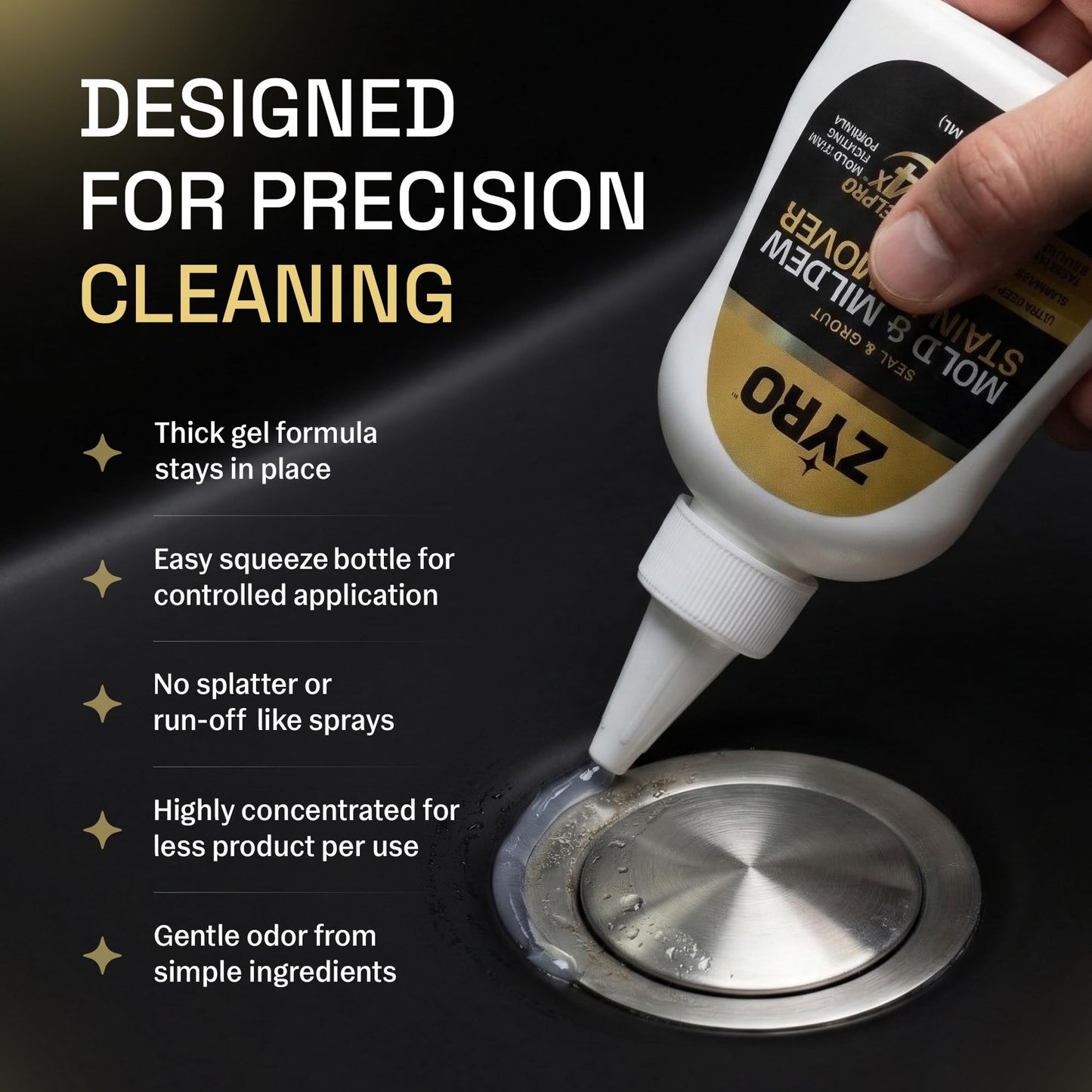 Mold Stain Remover Gel | Heavy Duty Mildew Stain Remover | Tile Grout Cleaner | Home Cleaning Gel for Bathroom Grout, Bathtub, Shower, Caulk & Front