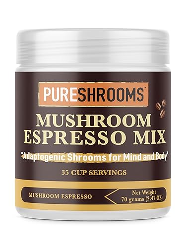 PureShrooms Instant Mushroom Espresso Blend - Organic Adaptogenic Coffee with Lion's Mane, Reishi, Cordyceps - Arabica & Robusta Blend, 70g - Mental