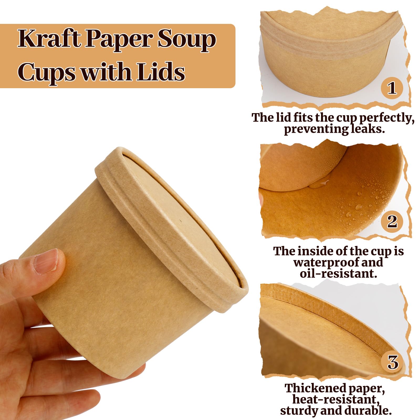 BALDCC 50 Pack Disposable Paper Soup Containers with Lids, 12 Oz Disposable Paper Soup Bowls with Lid, Paper Ice Cream Cups, Soup to go containers