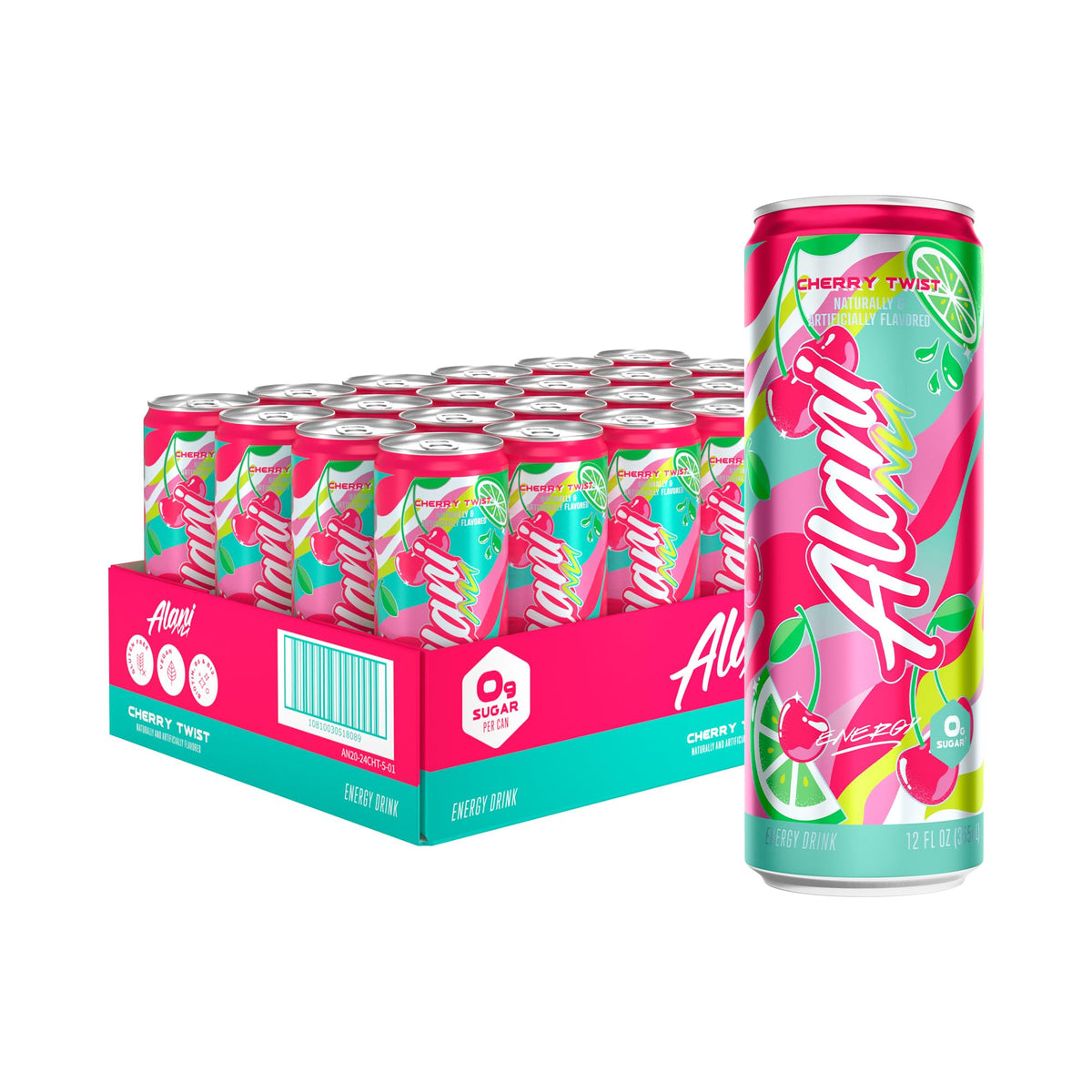Alani Nu CHERRY TWIST, Sugar Free, Low Calorie Energy Drinks, 200mg Caffeine, Biotin, B Vitamins, Zero Sugar, 15 Calories, 12 Fl Oz Cans, 24 Pack