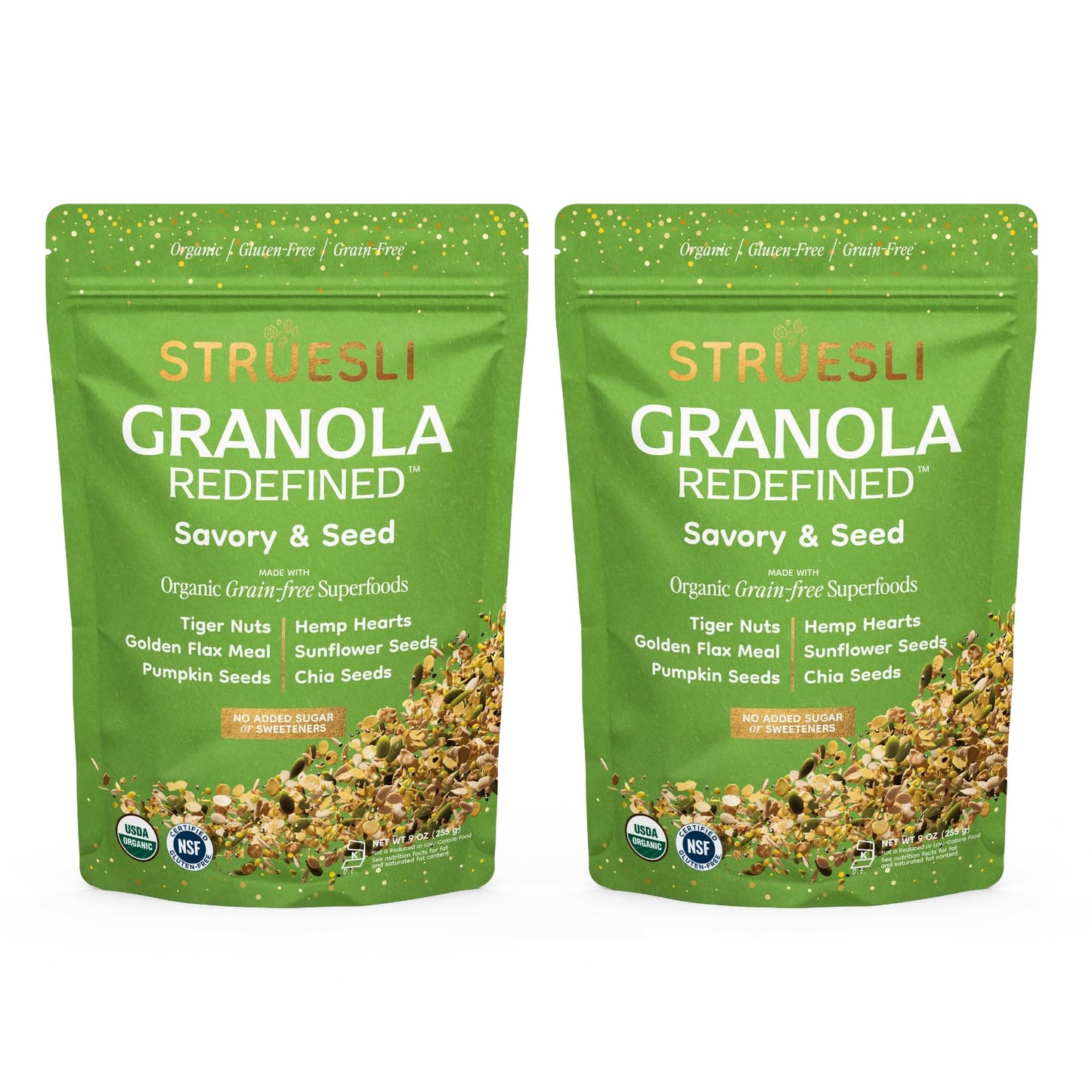 Struesli Savory & Seed Organic Granola, Nut, Grain & Gluten Free, Healthy Snacks with Pumpkin, Sunflower & Chia Seeds, Hemp Hearts, Flax, Tiger Nuts