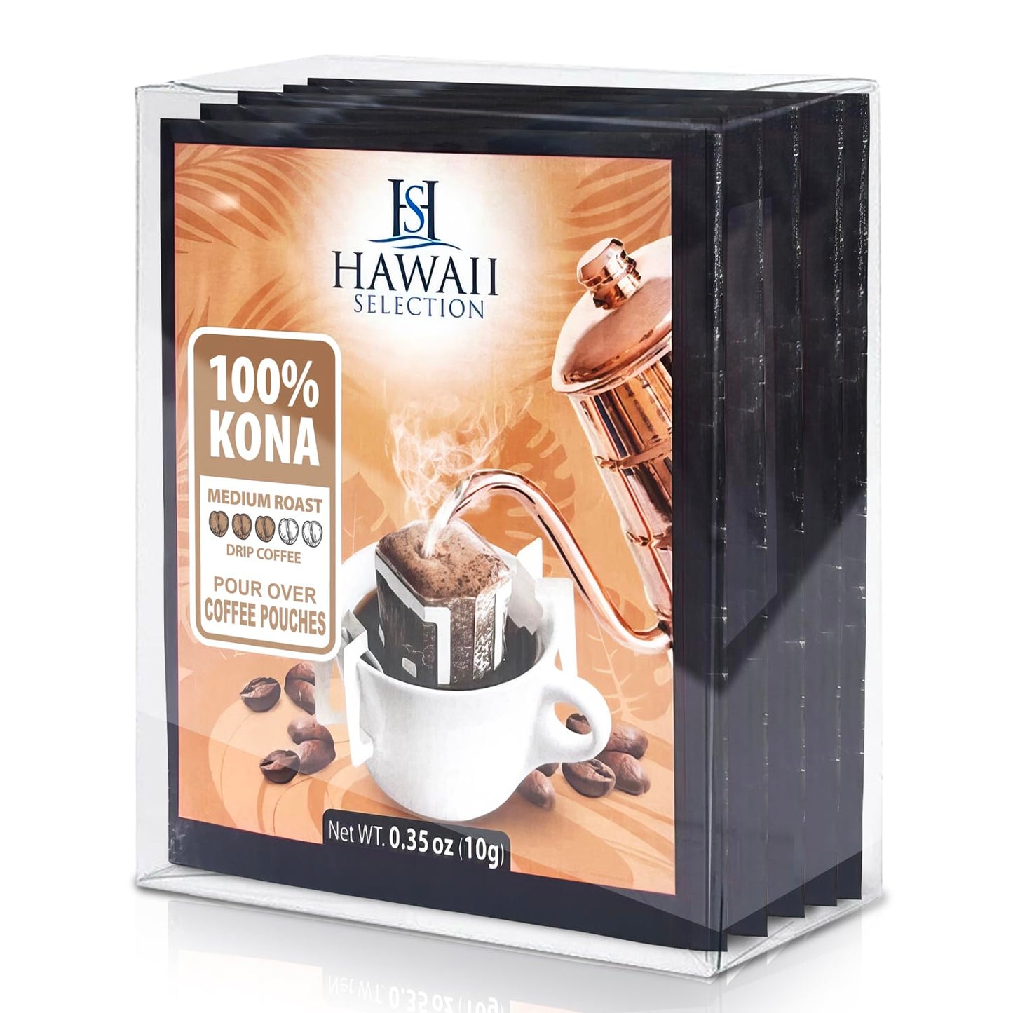 Hawaii Selection/ 100% Kona Coffee/Medium Roast/Single Serve/Pour Over Coffee/Drip Coffee / 5 pouches