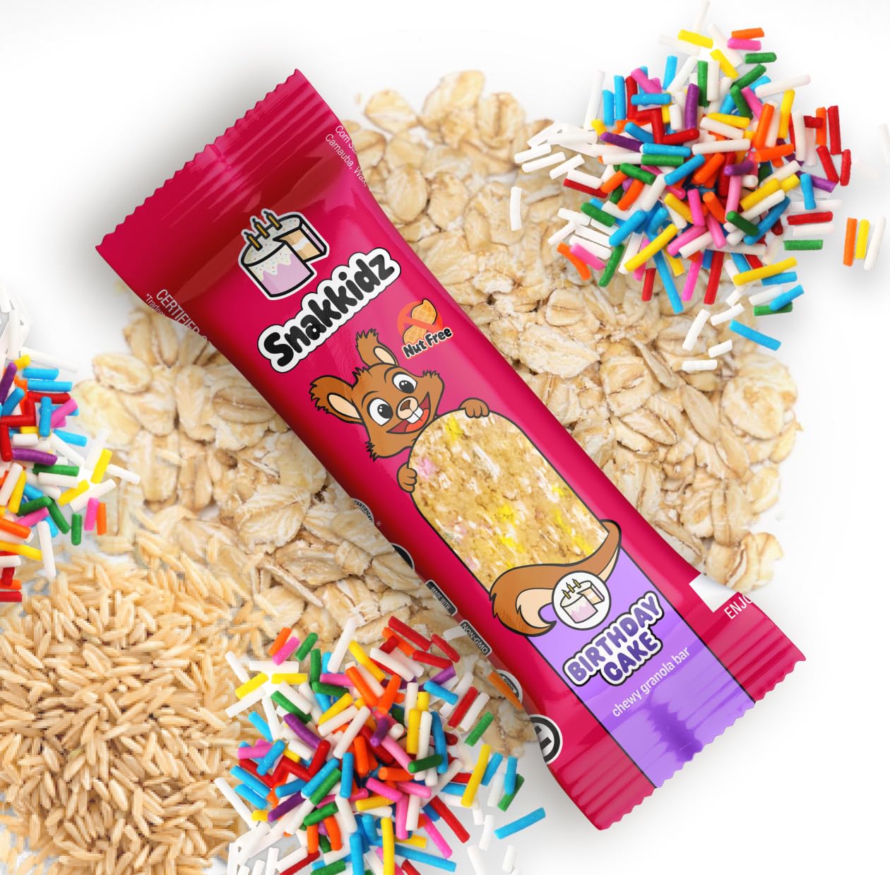Snakkidz Organic Birthday Cake Chewy Granola Bars, 45 Count, Gluten Free Granola Bar, Nut and Allergen Free, Low Sugar, Made with Avocado Oil
