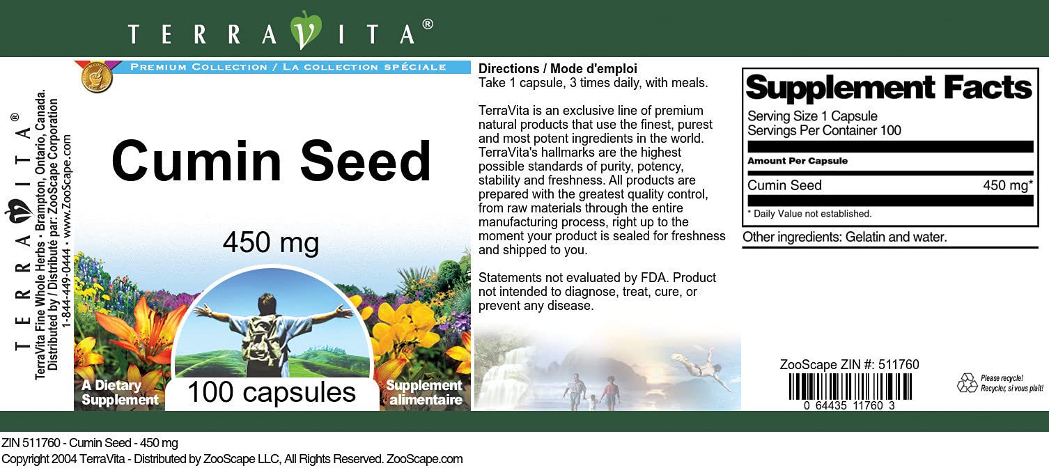 Cumin Seed - 450 mg (100 Capsules, ZIN: 511760) - 3 Pack