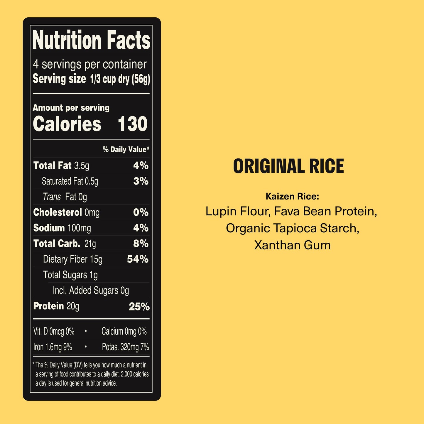 Kaizen Original Protein Rice, 20g Protein, Low Carb (6g Net Carbs), Keto-Friendly, Gluten-Free, Made with Plant-Based Lupini Beans, High Fiber, 8