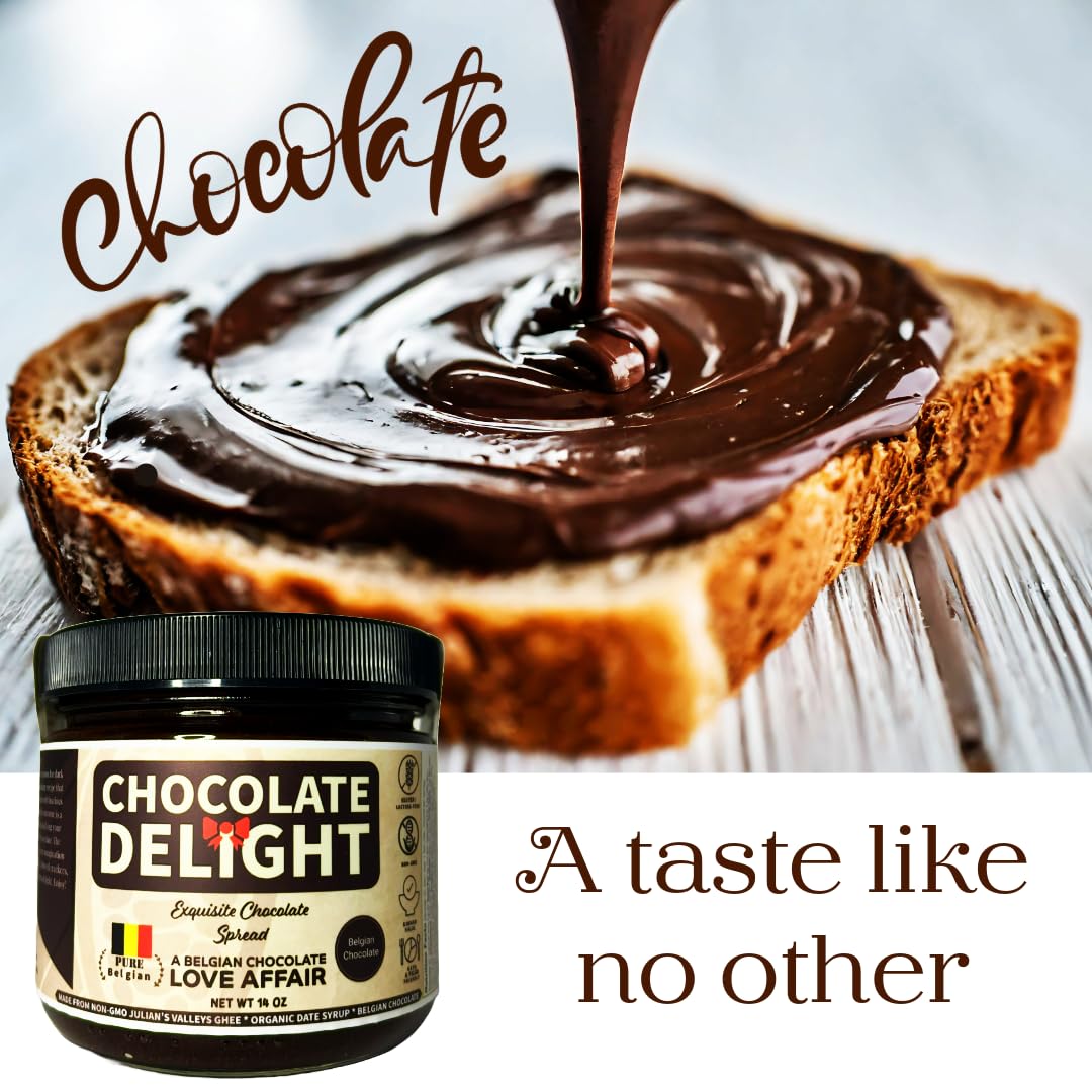Chocolate Delight Spread Made with Julian’s Valleys Ghee Butter/Dates Syrup/Belgium Chocolate - 14OZ Non-GMO, Lactose Free, Gluten Free, Paleo
