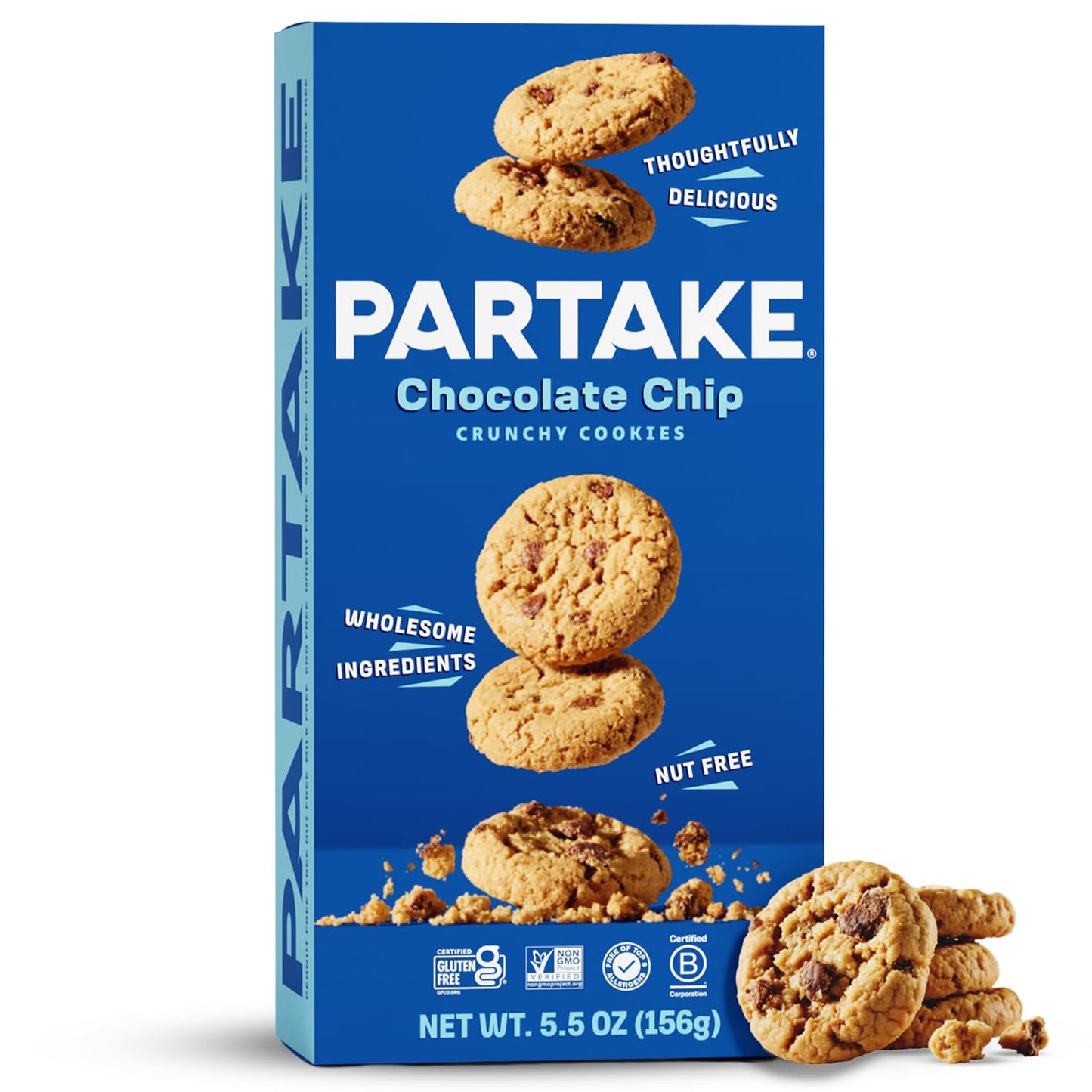 Gluten Free Partake Crunchy Chocolate Chip Cookies - Vegan - Free From the Top 9 Allergens Including Dairy, Wheat, Soy, Eggs, & Peanuts - Non GMO