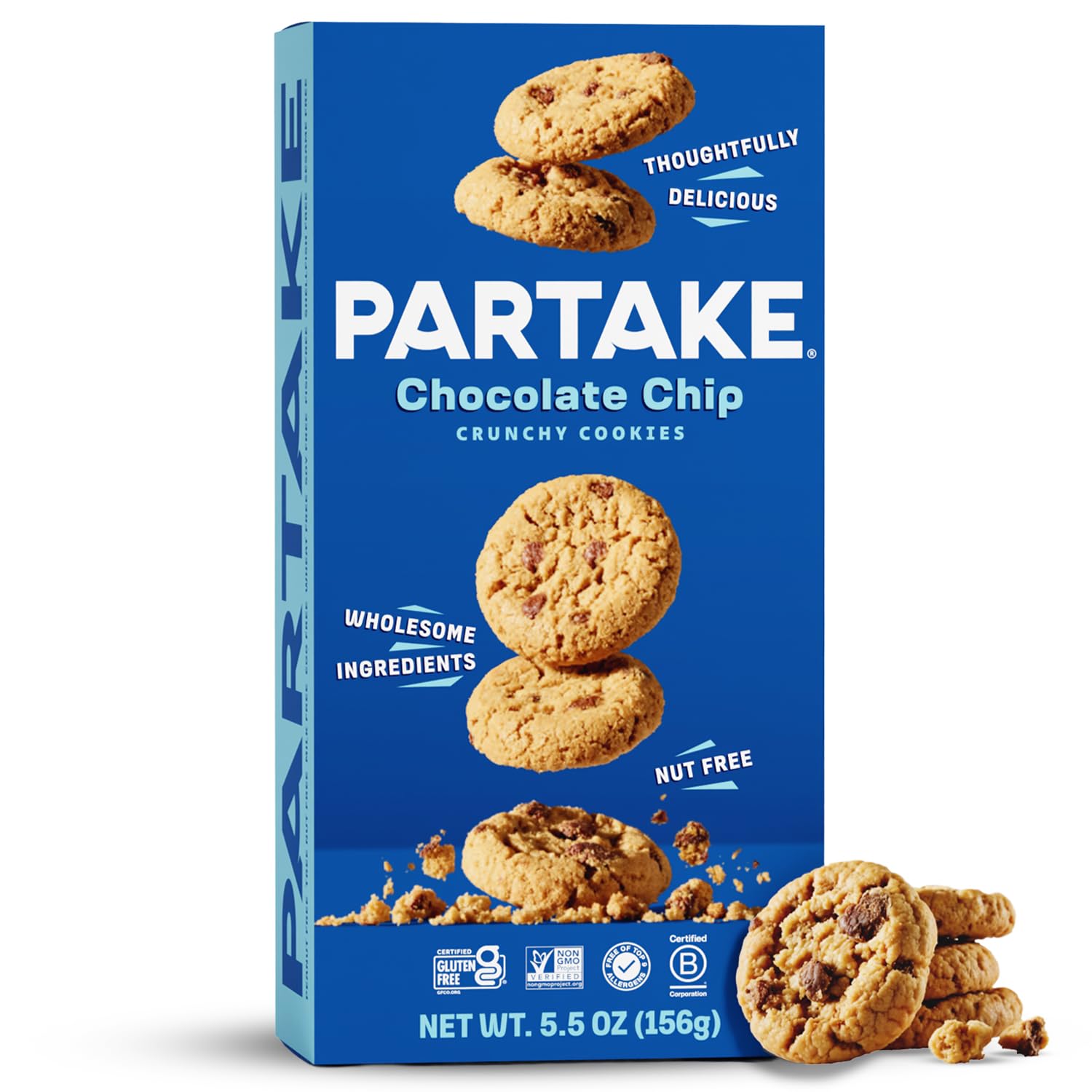 Gluten Free Partake Crunchy Chocolate Chip Cookies - Vegan - Free From the Top 9 Allergens Including Dairy, Wheat, Soy, Eggs, & Peanuts - Non GMO