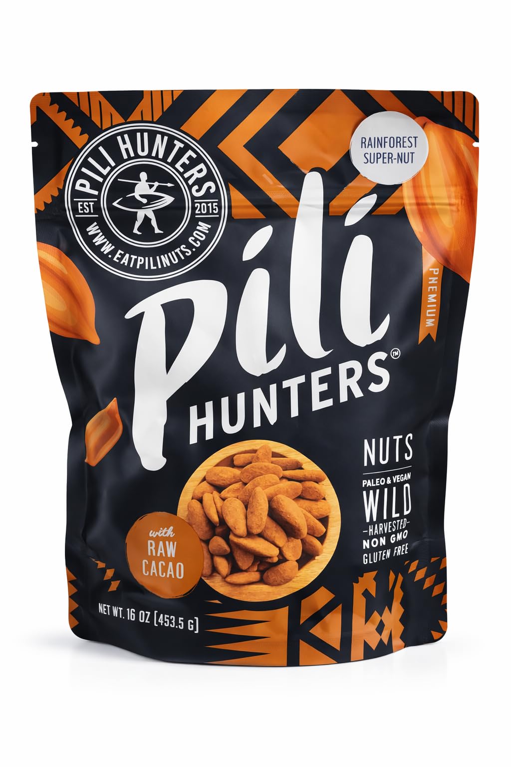 Pili Hunters Wild Sprouted Pili Nuts - Raw Cacao & Organic Coconut Sugar - Paleo & Vegan Keto Snack for Low Carb Energy - Gluten & Dairy Free