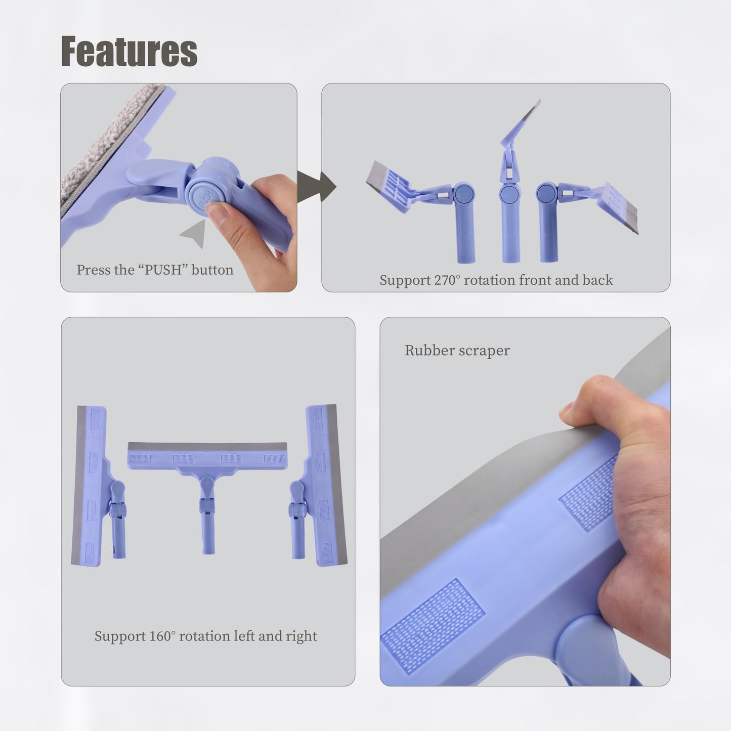 Shower Squeegee for Glass Doors, Cleaning Tile Wall,Car,Windshield Squeegee with 12" Blade and 15" Long Handle Bathroom Cleaner Tool for Household
