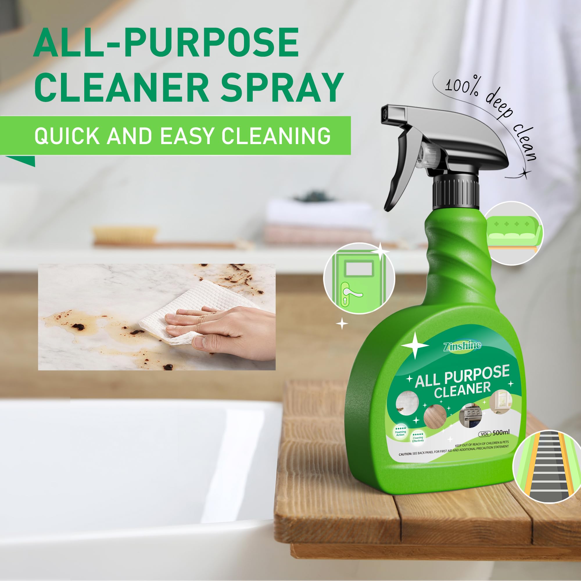 Zinshine All-Purpose Cleaner 17 Fl oz (Case of 2) Cleans Almost Any Surface