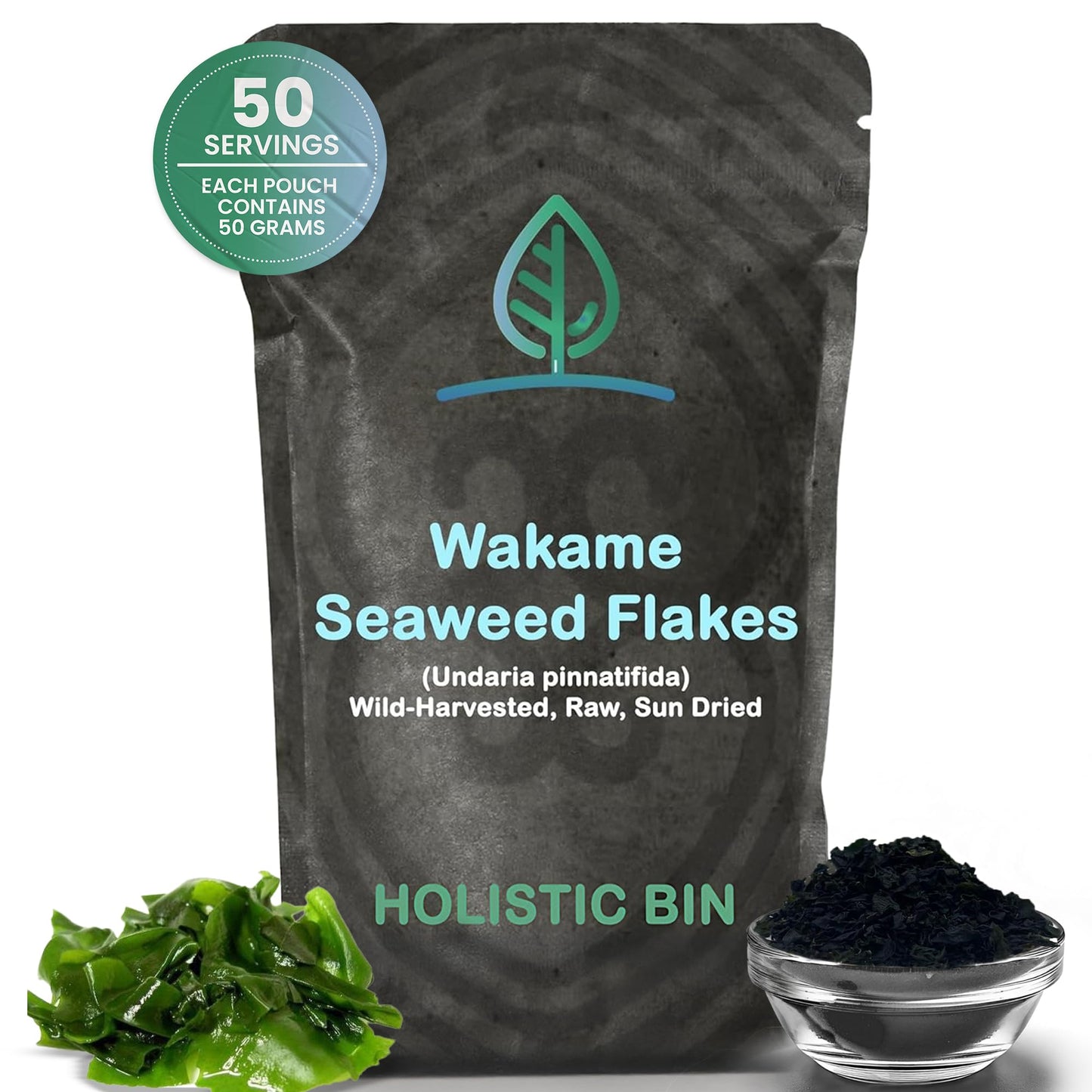 Holistic Bin Wakame Seaweed Flakes | Wild-Caught Atlantic Wakame for Miso Soup, Ramen, Salad Mix Recipes, & Healthy Snacks | Dried Seaweed/Nori