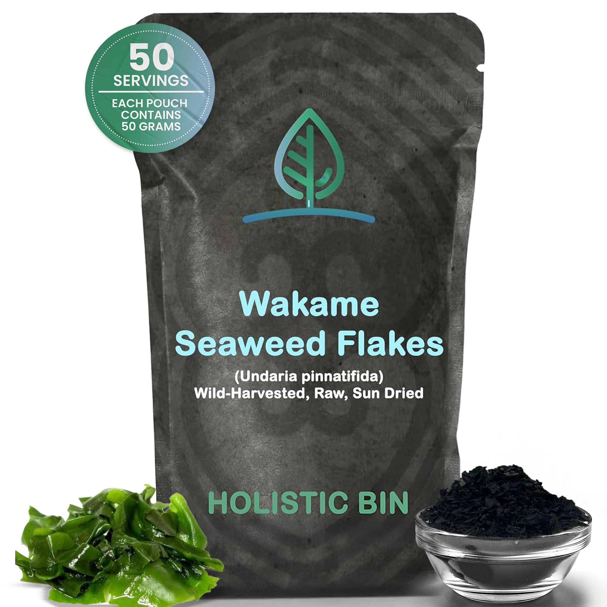 Holistic Bin Wakame Seaweed Flakes | Wild-Caught Atlantic Wakame for Miso Soup, Ramen, Salad Mix Recipes, & Healthy Snacks | Dried Seaweed/Nori