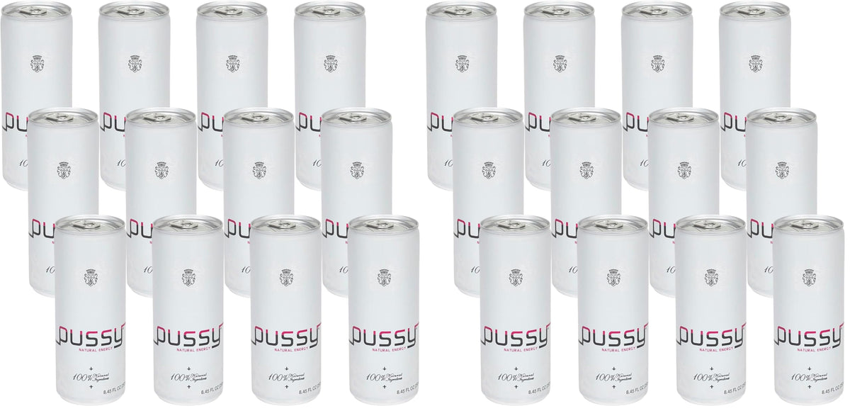 Pussy's Natural Energy Drink - Carbonated Energy Drinks Pack of 24-250ml - All Natural Caffeine Drinks - ILIOS Packaging.