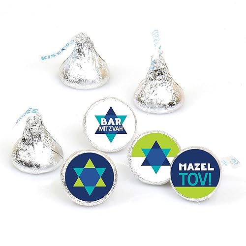 Big Dot of Happiness Blue Bar Mitzvah - Boy Party Round Candy Sticker Favors - Labels Fit Chocolate Candy (1 Sheet of 108)