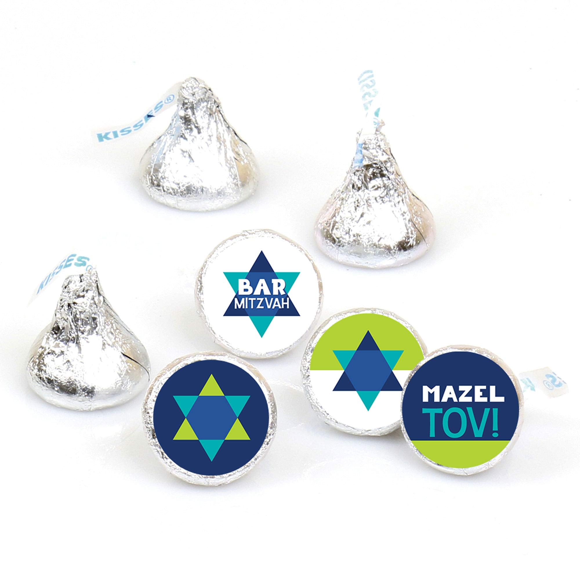 Big Dot of Happiness Blue Bar Mitzvah - Boy Party Round Candy Sticker Favors - Labels Fit Chocolate Candy (1 Sheet of 108)