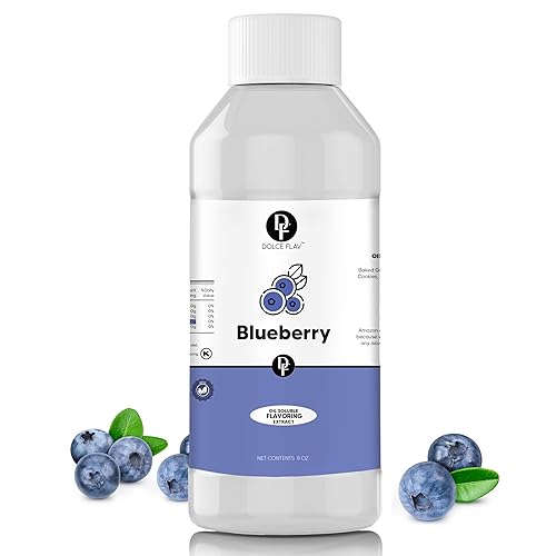 Dolce Flav Blueberry Extract - 8 Ounce Oil-Soluble Kosher, Sugar-Free, Concentrated Ripe Blueberry Flavoring for Baking, Chocolates & Desserts