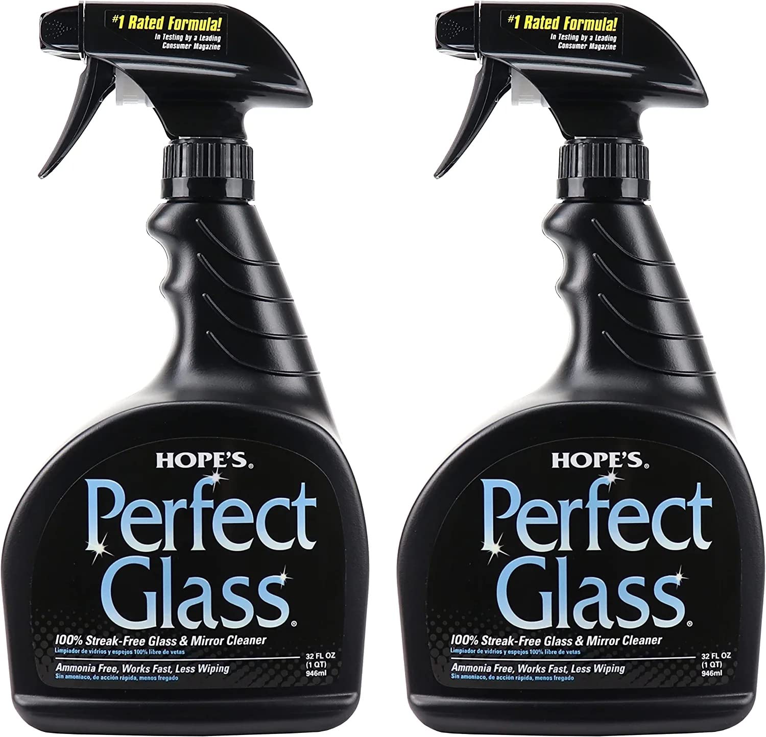 HOPE'S Perfect Glass Cleaner Spray, Streak-Free, Ammonia-Free Window, Mirror, Screen, Tinted Glass, and Shower Door Cleaner, Indoor and Outdoor Glass