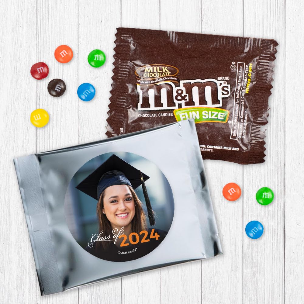 24ct Personalized Orange Graduation Candy Chocolate Button Minis Fun Size Party Favors with Photo - Class of 2026 - Silver Foil (3x4in) - No Assembly