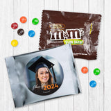 24ct Personalized Orange Graduation Candy Chocolate Button Minis Fun Size Party Favors with Photo - Class of 2026 - Silver Foil (3x4in) - No Assembly