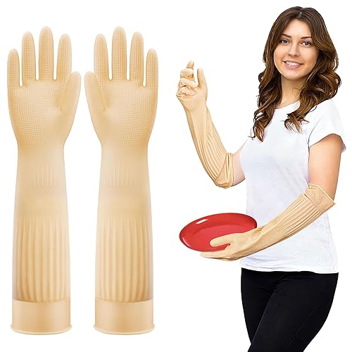 Coson home Long Rubber Dishwashing Cleaning Gloves, Elbow Length for Dishes Household Kitchenware Washing 17.8 Inches (M)